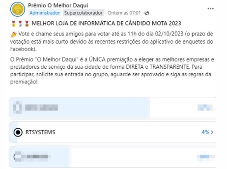 Acima explicando como votar em RTSystems 